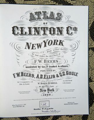 1869 CLINTON COUNTY NY ATLAS MAP FW BEERS CHAMPLAIN SARANAC SIGNED LTD 1977 ED 2