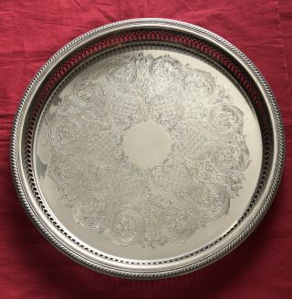 Large Vintage Silver Plated Gallery Tray By M&r C.  1960’s - 1970’s - 37cm Diameter