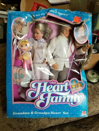 Rare Vintage Mattel Heart Family Grandma & Grandpa Grandparents Doll Set 3132