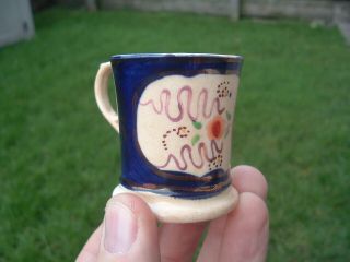 Antique 19thc Staffordshire Pottery Miniature Child`s Gaudy Welsh Mug.