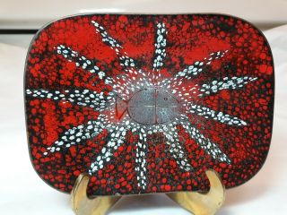 Rare Lopez Rodezno Enameled Hammered Copper Tray Incised Fish Motif Signed