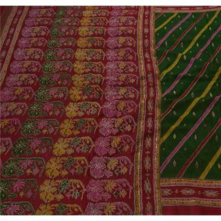Sanskriti Vintage Sarees 100 Pure Silk Hand Beaded Green Fabric 5 Yd Craft Sari