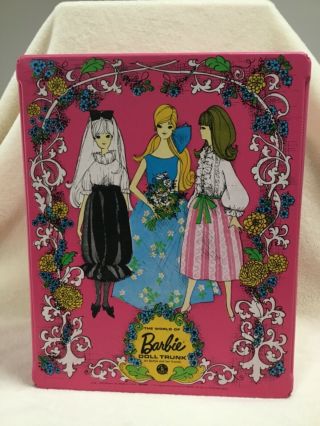 Vintage 1969 Mattel The World Of Barbie Doll Trunk Vinyl Wardrobe Case Hot Pink
