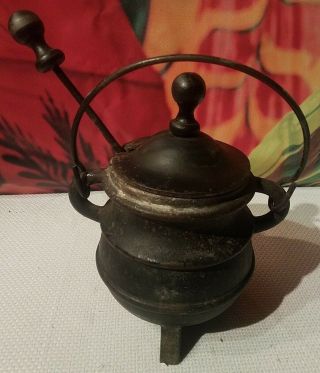 Vintage Antique Cast Iron Fire Starter Kerosene Smudge W Lid & Pumice Stone