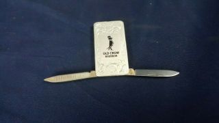 Rare Vintage Old Crow Bourbon Whiskey Pocket Knife 2 - Blade W Money Clip Vg
