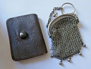 Antique Chainmail Coin Purse And Other Leather Coin Wallet