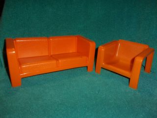 1973 Barbie Townhouse Orange Couch & Chair Furniture Mattel