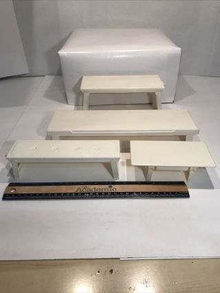 Mattel Barbie 1992 Fold N Fun White Furniture Bench & Tables With 2 W/ Storage