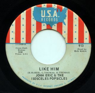 Rare Garage 45 - John Eric & Isosceles Popsicles - Like Him - U.  S.  A.  Records