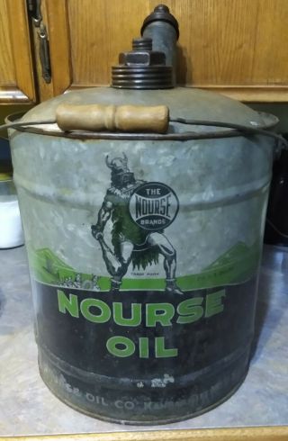 Very Rare 1940s - 50s Nourse Oil Co.  Five Gallon Motor Oil Can.  Kanas City