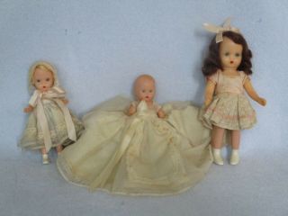 Vintage Nancy Ann Storybook Plastic Dolls,  Sleep Eyes,  Jointed Legs,  Baby,  Set 3