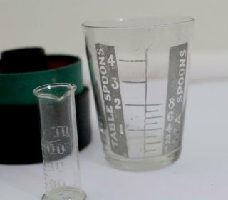 Antique Medicine Glass & Minim Measure,  Travel Case Kitchnalia Medical