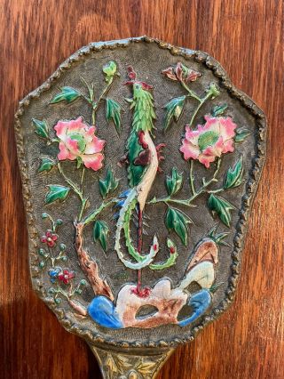 Antique Hand Mirror With Bird & Flower Motif