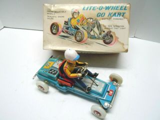 Rare 1960 T.  N.  Tin Battery Op.  Lite - O - Wheel Go Kart & Box.  &.  Nre
