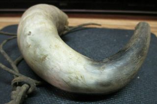 VINTAGE OLD ANTIQUE POWDER HORN WITH LEATHER STRAP 3