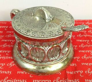 Vintage Silver Plated & Glass Sugar Dish / Bowl With Spoon Made In Italy 2