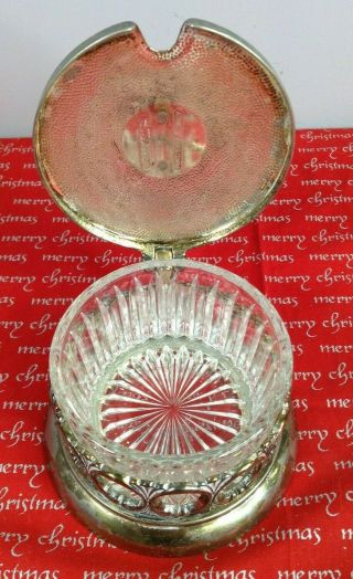 Vintage Silver Plated & Glass Sugar Dish / Bowl With Spoon Made In Italy 3