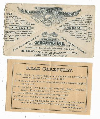Old Quack Medicine Ad Envelope Merchants Gargling Oil Liniment Lockport Ny Hodge