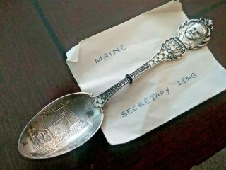 Maine Secretary Long Sterling Souvenir Spoon 1898