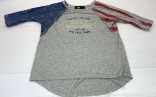 Vintage Style Harley Women’s T Shirt Med America Flag Soft Red Blue Baseball 3/4