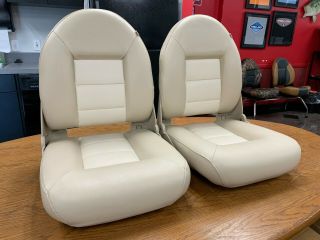 Boat Seats Tempress Navistyle Tan Sand Pair (2) Two Seats Made In Usa Rare Find