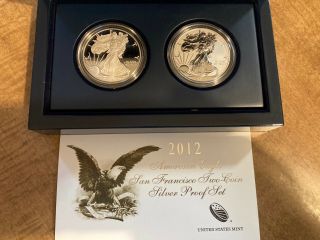 2012 American Eagle San Francisco Two Coin Silver Proof Set With Case - Rare S/w