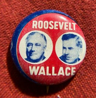 1940 Roosevelt Wallace Jugate Red Litho Pinback Button 1 " Pin Fdr Rare R31