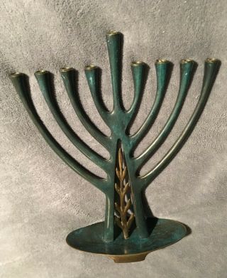 Pal Bell Bronze Patina Hanukkah Menorah Early Israeli C.  1950 Rare Piece Of Art