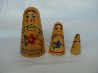 Vintage Set Of 3 Old Rare Russian Ussr Wooden Hand Painted Matryoshka Rear 1807