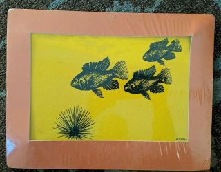 Jim Tillett Vintage Silk Screen Print Hand Painted Canvas Signed,  Fish (8x12)