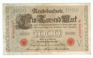 Germany Reichsbanknote 1000 Mark 1910 6 Digit Serial Number Rare