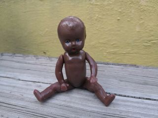 Vtg Rare Mexican Blown Plastic Naked Afro - American Black Baby Doll 4 7/8 " Tall