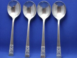4 Round Soup Spoons Gumbo,  In The Coronation Pattern By Community Oneida 7 "