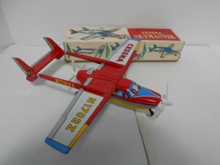 1960s Rare Alps Tin Friction Powered Cessna Skymaster Airplane With Orig Box
