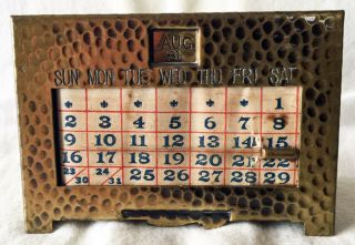Rare Vintage 1928 Mission - Arts & Crafts Hammered Brass Perpetual Desk Calendar