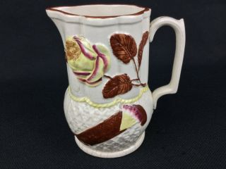 Antique 19th Century Aesthetic Majolica Rose Cream Yellow Brown Pitcher England