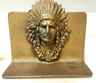 Vintage Antique Heavy Bronze Brass Native American Indian Chief Bookends