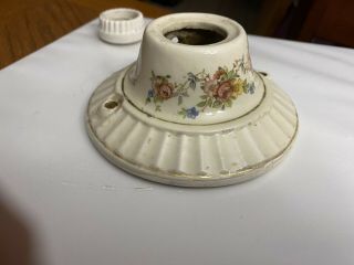 Vintage Ceramic Porcelain Ceiling Light Fixture Floral Design Flowers 2