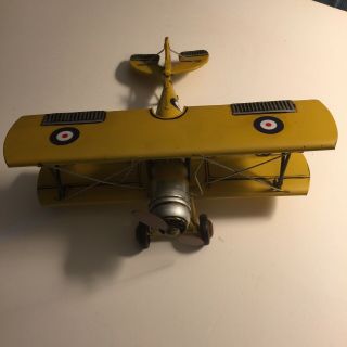 Antique Metal Bi - Plane Yellow K3215 WWI Military Airplane British | 2