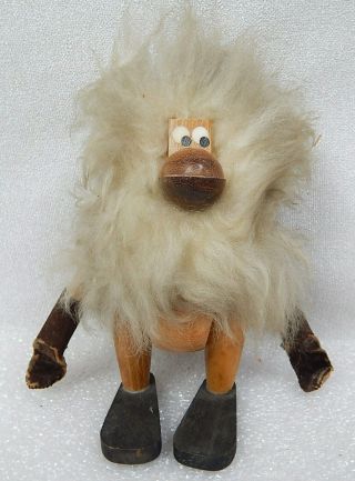 Vintage Mid Century Wood Monkey Pod Troll Figure Yeti Sasquatch Bigfoot Doll