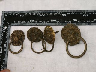 2 RECLAIMED VICTORIAN BRASS LION HEAD FACE DRAWER PULL HANDLES,  2 OTHERS 3