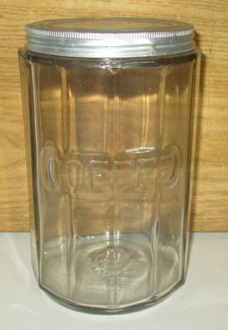 Antique Glass Hoosier Coffee Jar Canister With Aluminum Lid