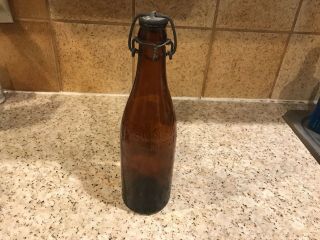 Antique Fort Pitt Brewing Co Brown Glass Beer Bottle With Flip Lid