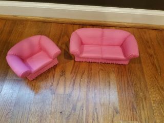 Vintage 1988 Barbie Dream House Pink Rubber Furniture Sofa & Chair