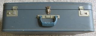 Vintage Antique 1940s Crown Blue Leather Hard Shell Suitcase Travel Case Luggage