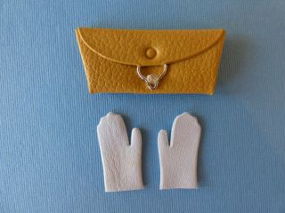 Vtg Barbie 915 Peachy Fleecy Accessories,  Gloves & Textured Mustard Gold Purse