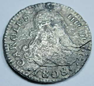 1808 Ai Spanish Silver 1/2 Reales Old Antique 1800 