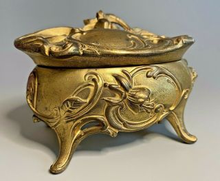 Antique Art Nouveau Lined Gilt Footed Casket Trinket Jewelry Box W.  B.  Mfg Co 347