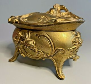 Antique Art Nouveau Lined Gilt Footed Casket Trinket Jewelry Box W.  B.  Mfg Co 347 2