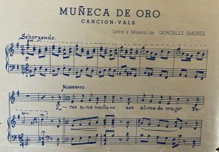 Rare Vtg 1930s Sheet Music “MUNECA DE ORO CANCION VALS”/Gonzalez Jimenez/Photos 2